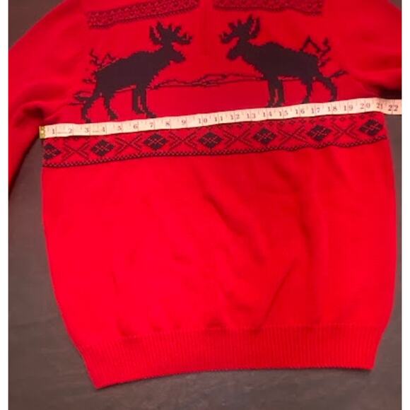 NWT Chaps Men’s Medium Moose Fair Isle 1/4-Zip Red Sweater Fall Winter Cabincore - Picture 6 of 7